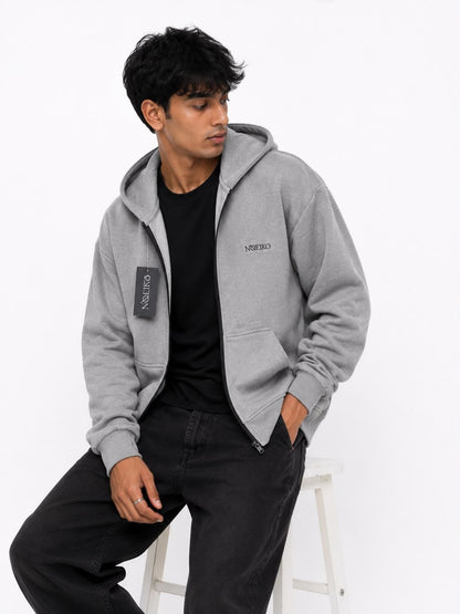 Noeiko Urban Ash Grey – Premium Heavyweight Unisex Zip-Up Cotton Fleece Hoodie