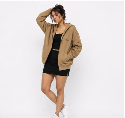 Noeiko – The Camel Core Heavyweight Unisex Zip-Up Cotton Fleece Hoodie
