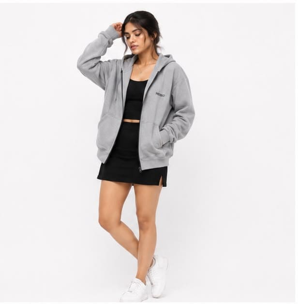 Noeiko Urban Ash Grey – Premium Heavyweight Unisex Zip-Up Cotton Fleece Hoodie