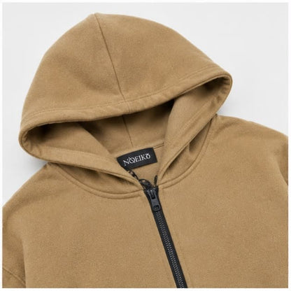 Noeiko – The Camel Core Heavyweight Unisex Zip-Up Cotton Fleece Hoodie