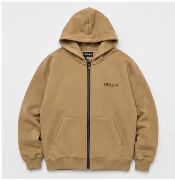 Noeiko – The Camel Core Heavyweight Unisex Zip-Up Cotton Fleece Hoodie