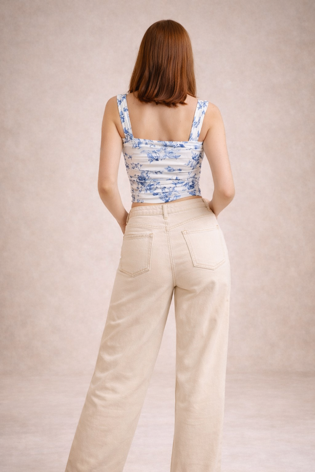 Noeiko Ruched Square Neck Floral Crop Top