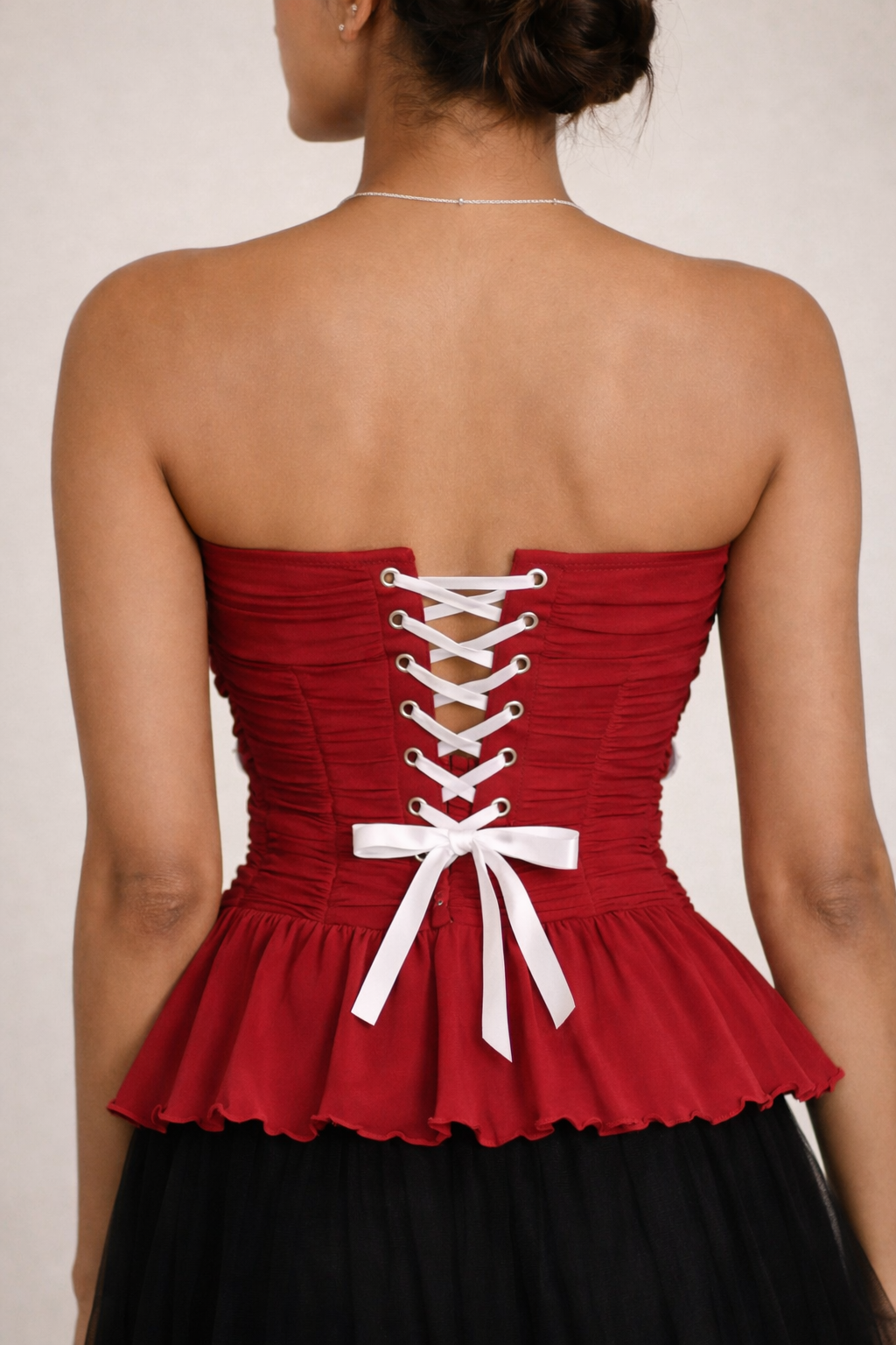 Noeiko Ruby Ribbons Strapless Peplum Top