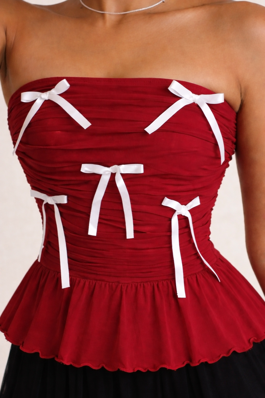 Noeiko Ruby Ribbons Strapless Peplum Top