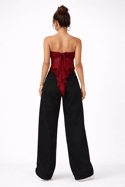 Noeiko Wine Knot Strapless Georgette Top