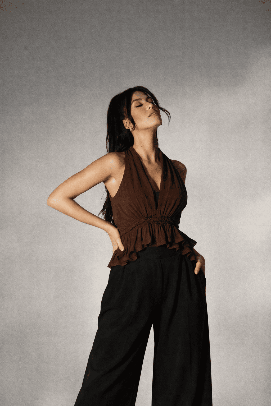 Noeiko Halter Neck Peplum Georgette Top