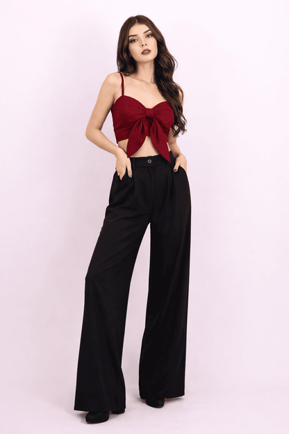 Noeiko Wine Knot-Front Crop Top