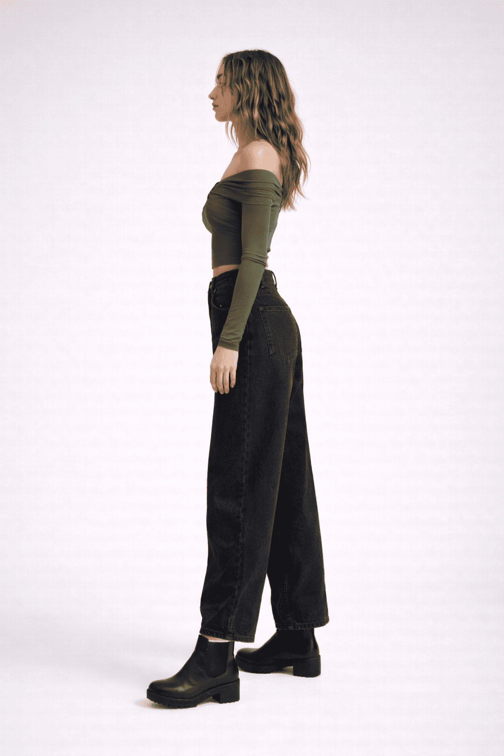 Noeiko Olive Allure Off-Shoulder Crop Top