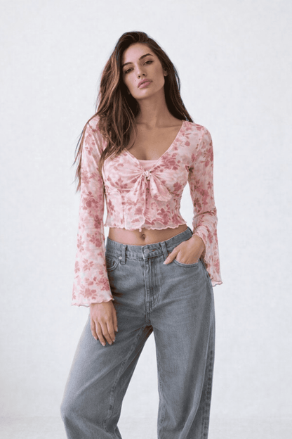 Noeiko Floral Mesh Slim-Fit Top