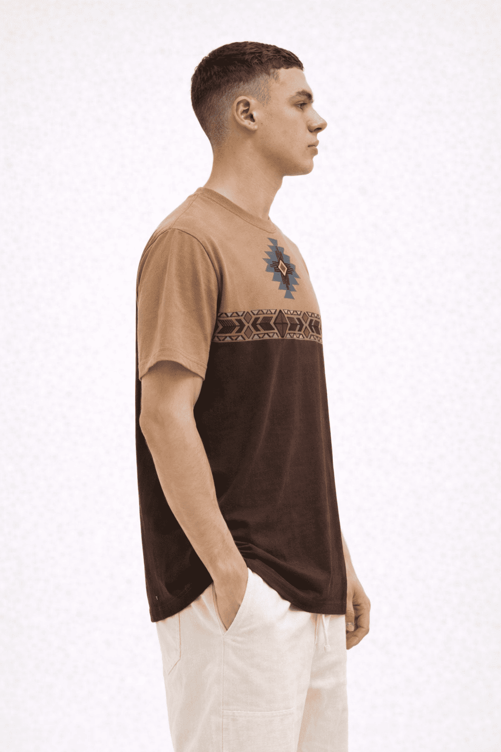 Noeiko Two-Tone Tribal Graphic Oversized T-Shirt