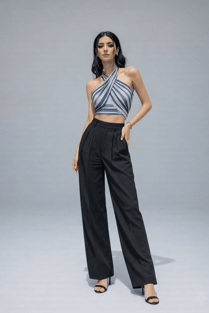 Noeiko Criss-Cross Halter Neck Crop Top