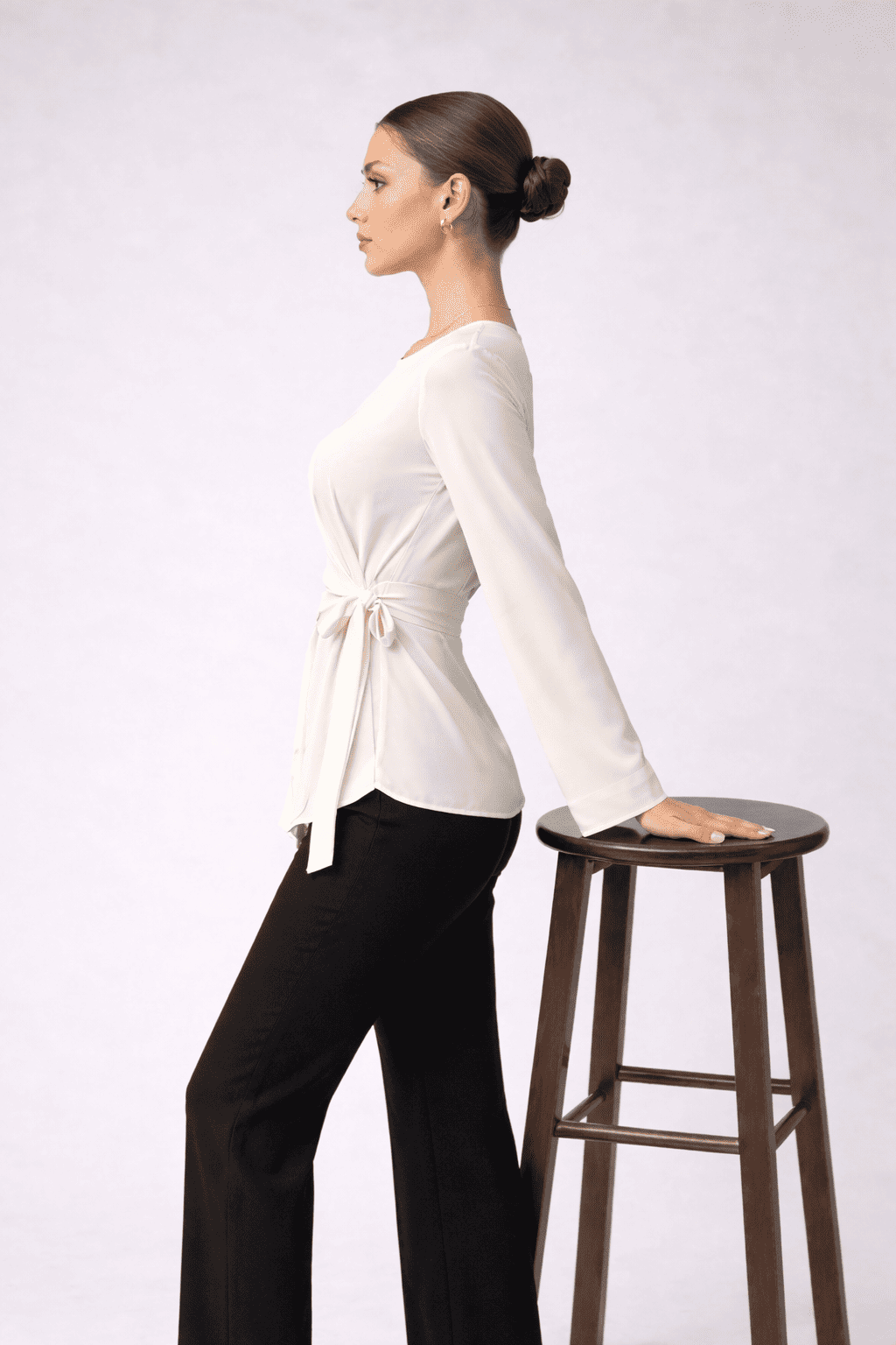 Noeiko Ivory Wrap-Style Slim Fit Top