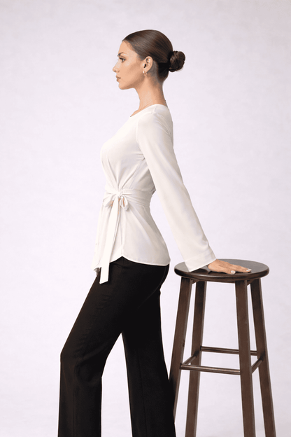 Noeiko Ivory Wrap-Style Slim Fit Top
