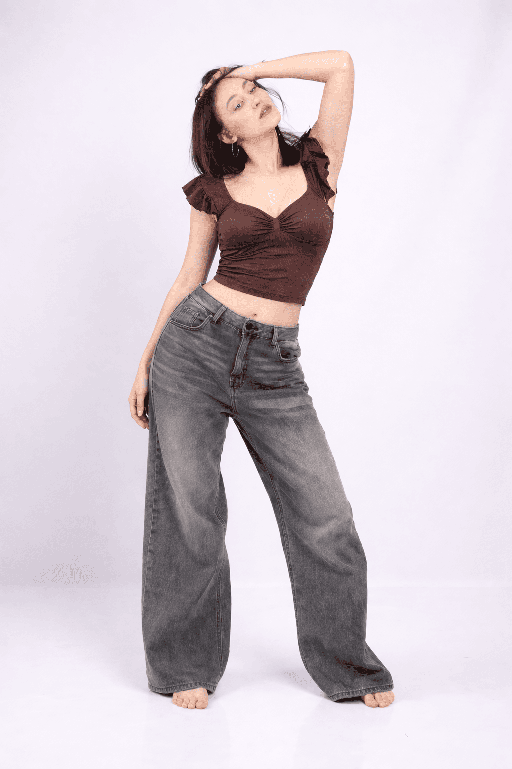 Noeiko Ruched Sweetheart Neck Crop Top