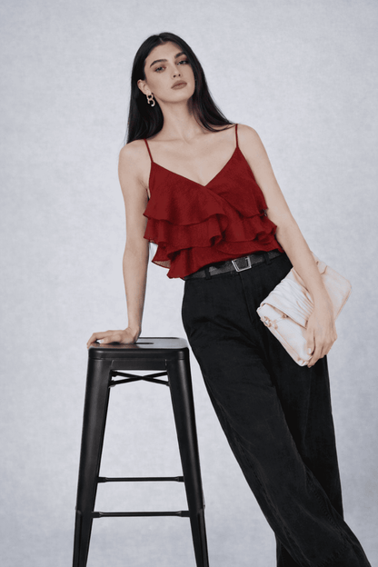 Noeiko V-Neck Peplum Georgette Top