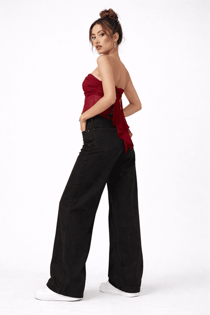 Noeiko Wine Knot Strapless Georgette Top