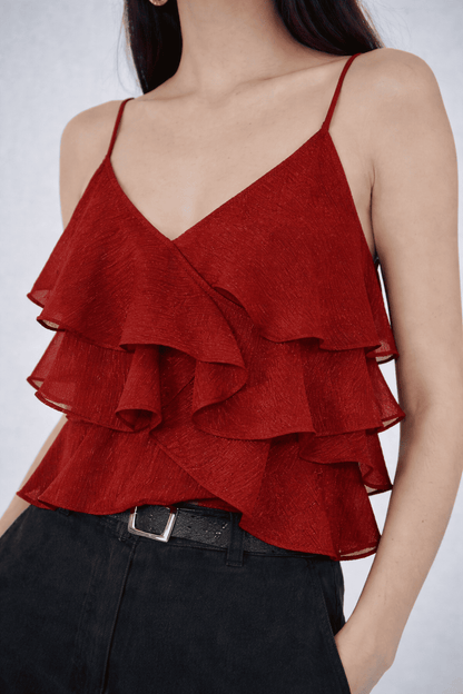 Noeiko V-Neck Peplum Georgette Top
