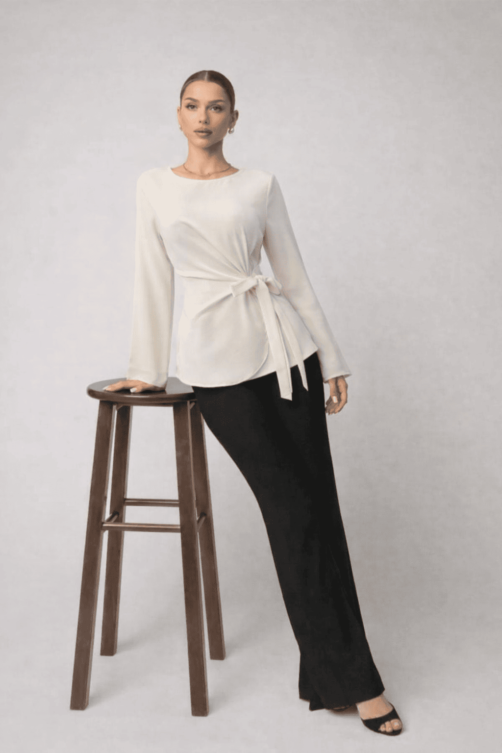 Noeiko Ivory Wrap-Style Slim Fit Top
