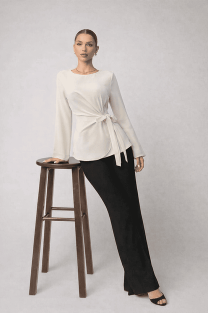 Noeiko Ivory Wrap-Style Slim Fit Top