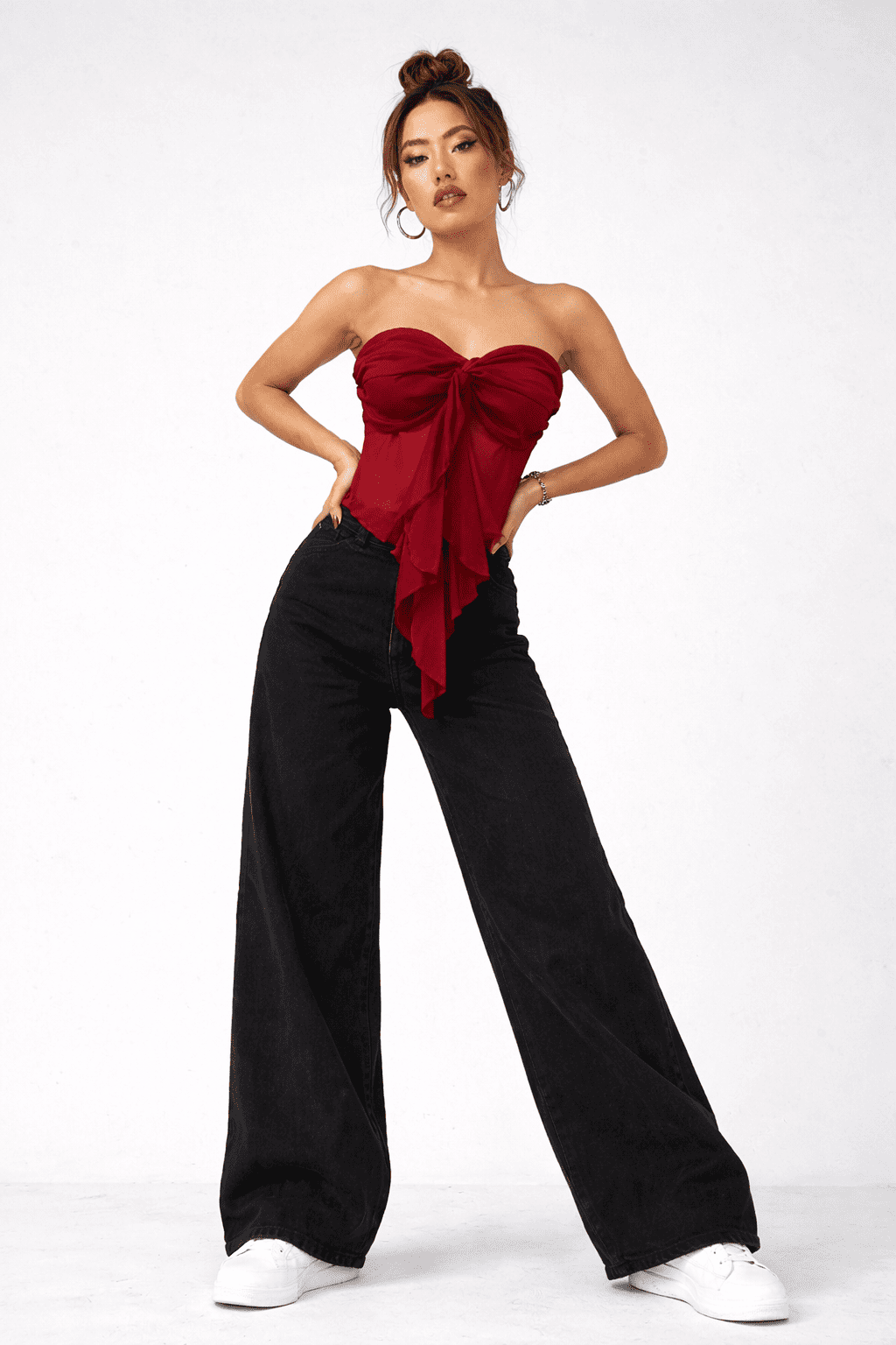 Noeiko Wine Knot Strapless Georgette Top