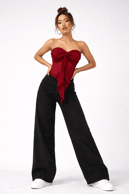 Noeiko Wine Knot Strapless Georgette Top