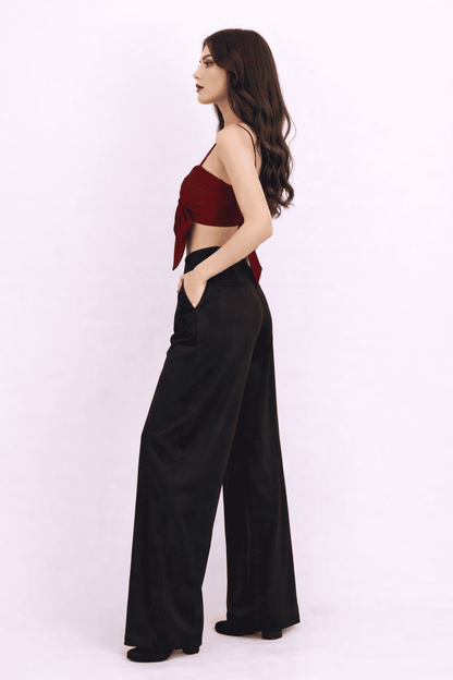 Noeiko Wine Knot-Front Crop Top
