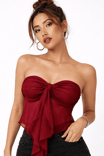 Noeiko Wine Knot Strapless Georgette Top