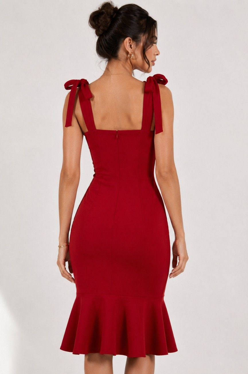 Noeiko Scarlet Bow Midi Dress for Women