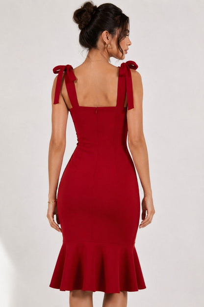 Noeiko Scarlet Bow Midi Dress for Women