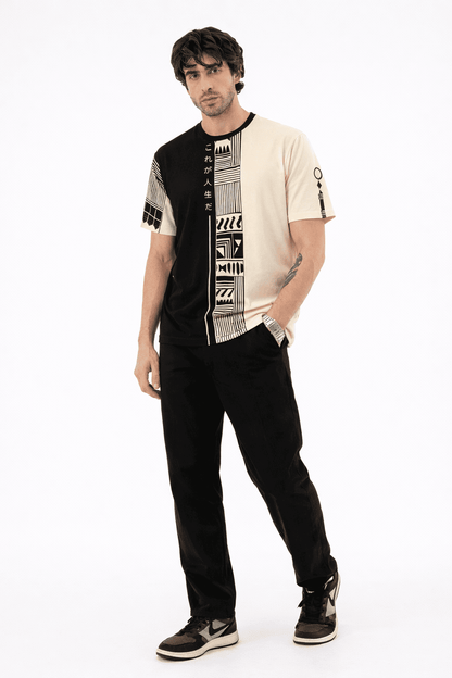 Noeiko Oversized Dual-Tone Graphic T-Shirt