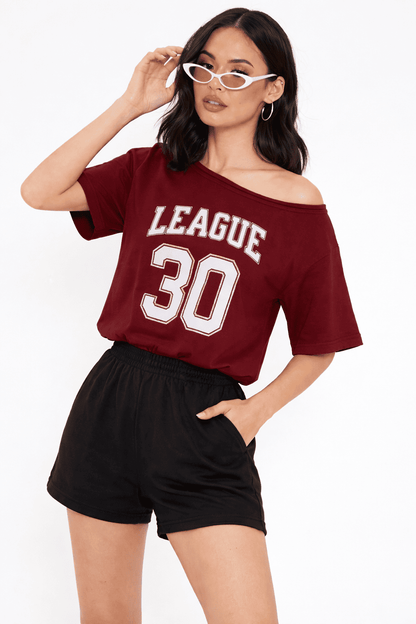 Noeiko League 30 Off-Shoulder Graphic Cotton T-Shirt