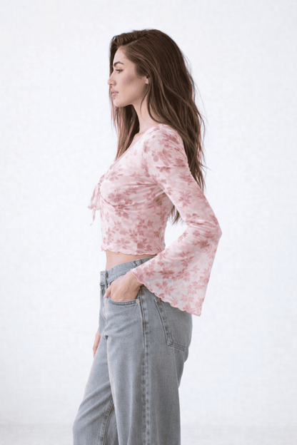 Noeiko Floral Mesh Slim-Fit Top