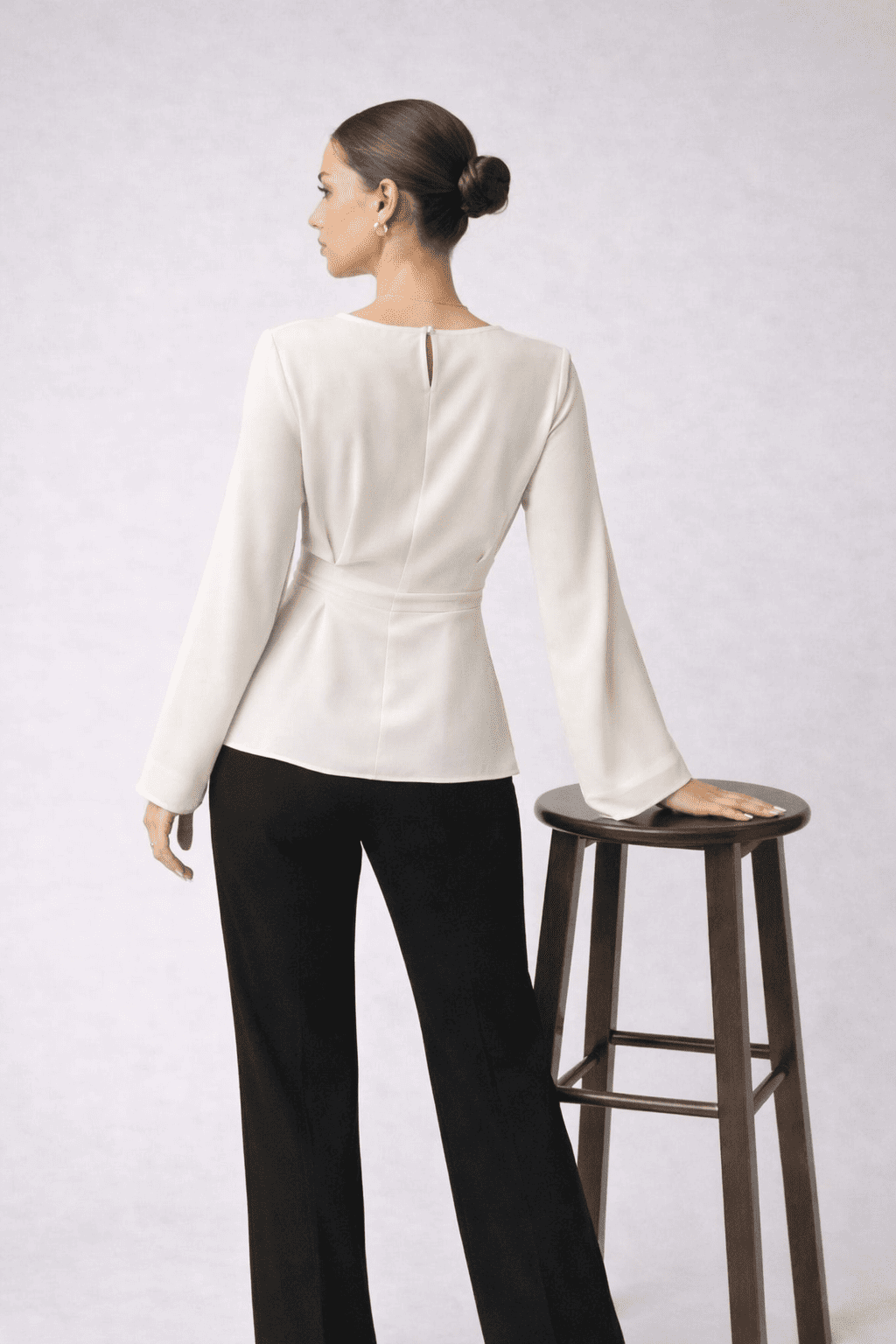 Noeiko Ivory Wrap-Style Slim Fit Top
