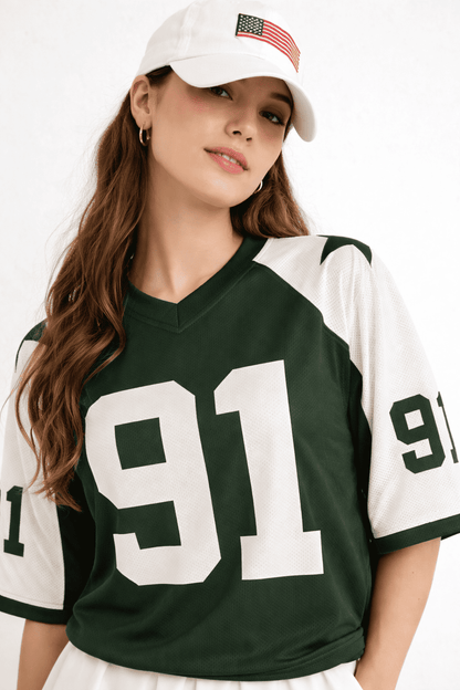 Noeiko Varsity 91 V-Neck Graphic Cotton T-Shirt