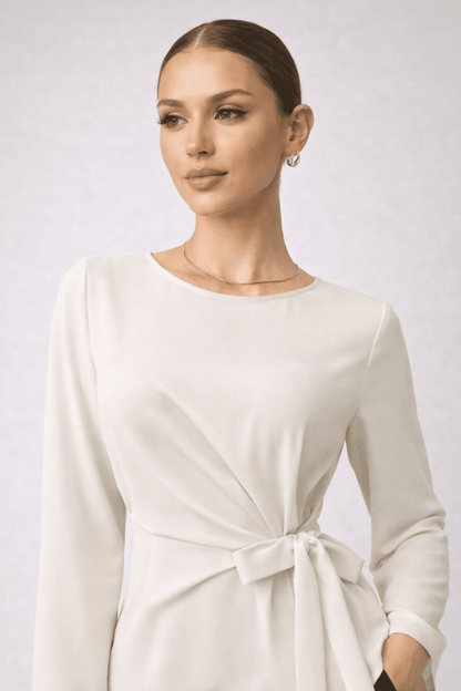 Noeiko Ivory Wrap-Style Slim Fit Top