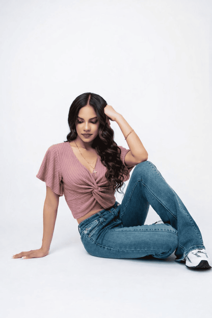 Noeiko Twist Front V-Neck Crop Top
