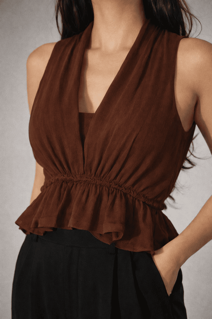 Noeiko Halter Neck Peplum Georgette Top