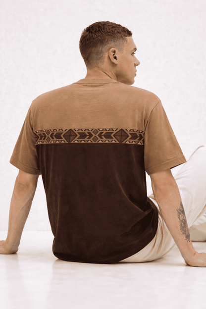 Noeiko Two-Tone Tribal Graphic Oversized T-Shirt