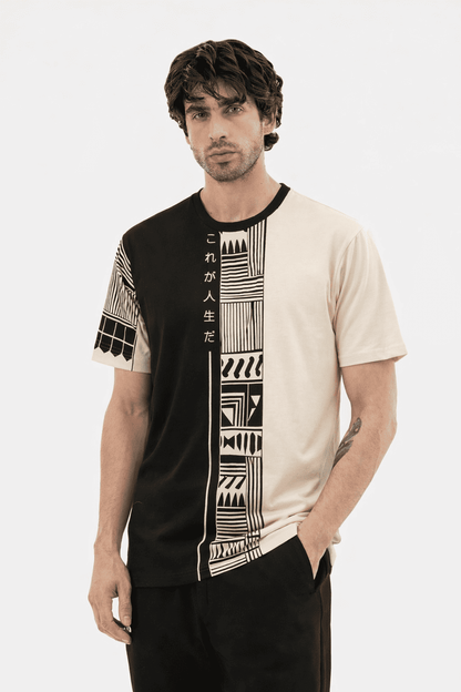 Noeiko Oversized Dual-Tone Graphic T-Shirt