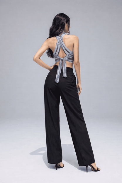 Noeiko Criss-Cross Halter Neck Crop Top
