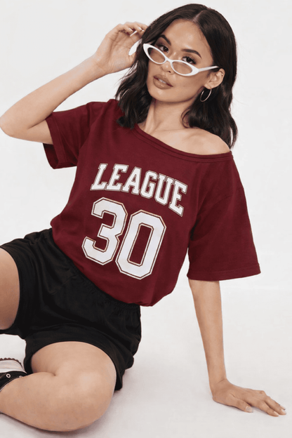Noeiko League 30 Off-Shoulder Graphic Cotton T-Shirt
