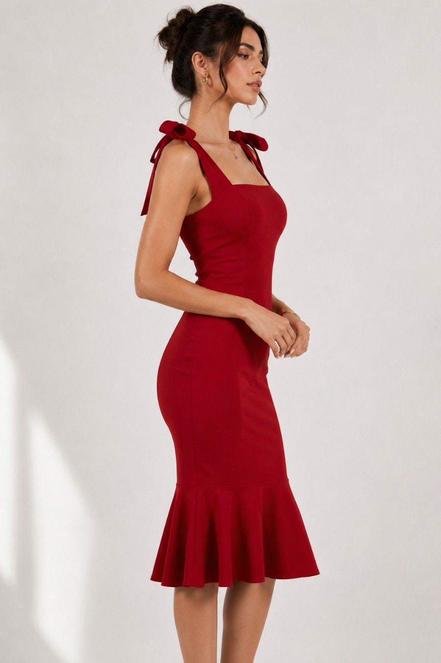 Noeiko Scarlet Bow Midi Dress for Women