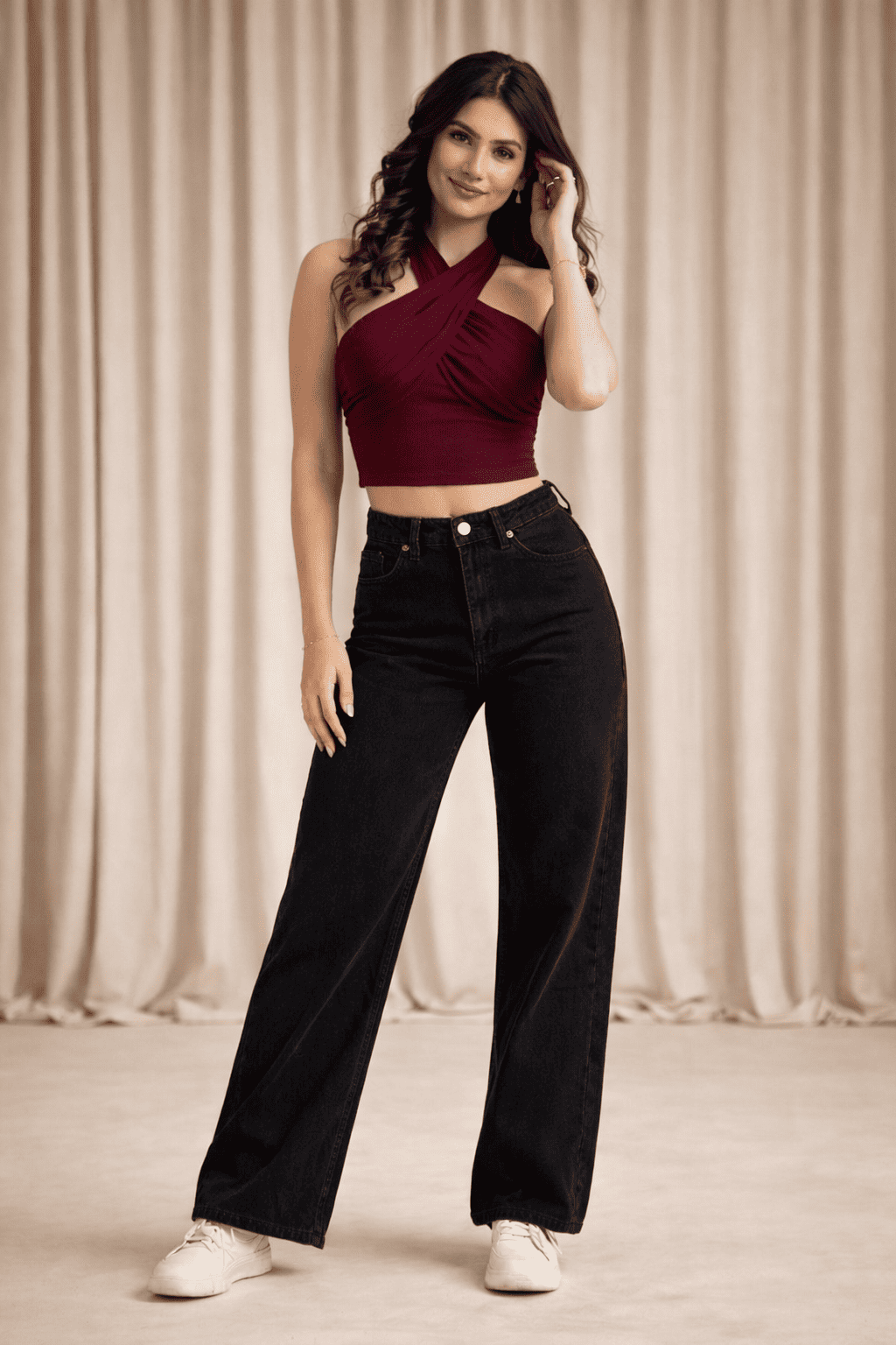 Noeiko Halter Neck Stretch Crop Top