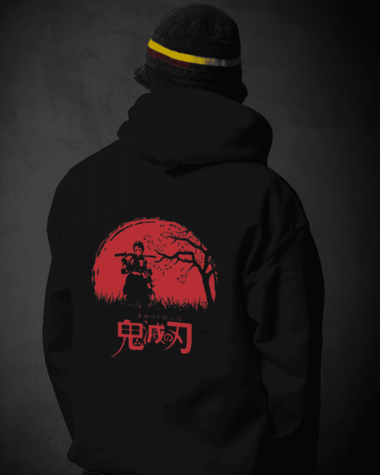 Noeiko – Demon Slayer Red Moon Tanjiro Bold Samurai Silhouette Limited Edition Anime Hoodie