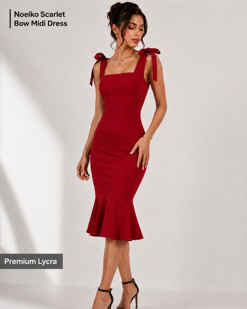 Noeiko Scarlet Bow Midi Dress for Women