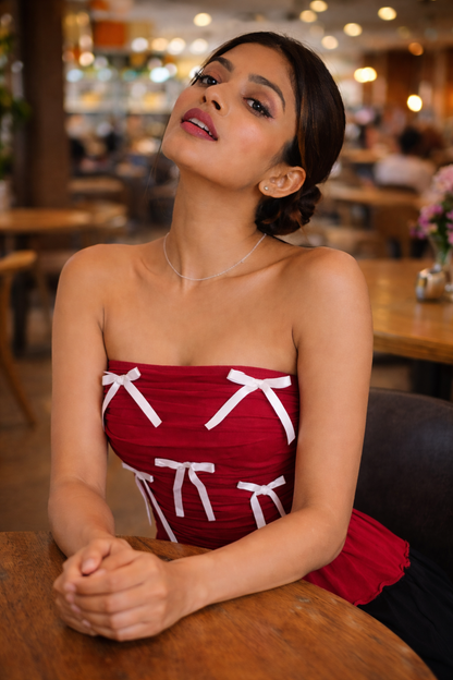 Noeiko Ruby Ribbons Strapless Peplum Top