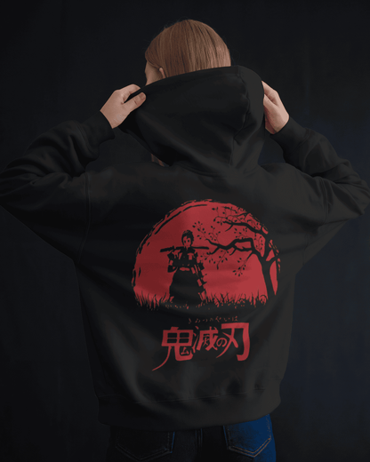 Noeiko – Demon Slayer Red Moon Tanjiro Bold Samurai Silhouette Limited Edition Anime Hoodie