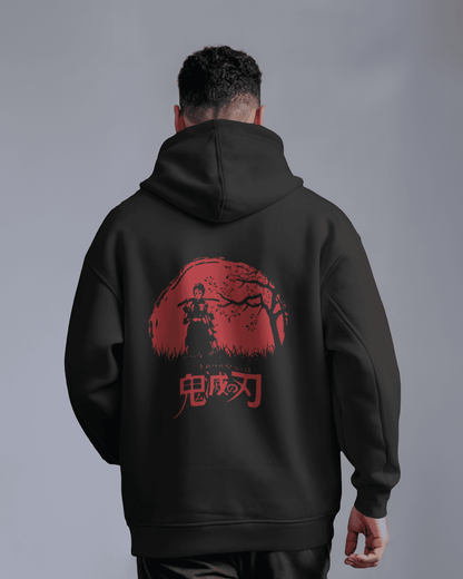 Noeiko – Demon Slayer Red Moon Tanjiro Bold Samurai Silhouette Limited Edition Anime Hoodie